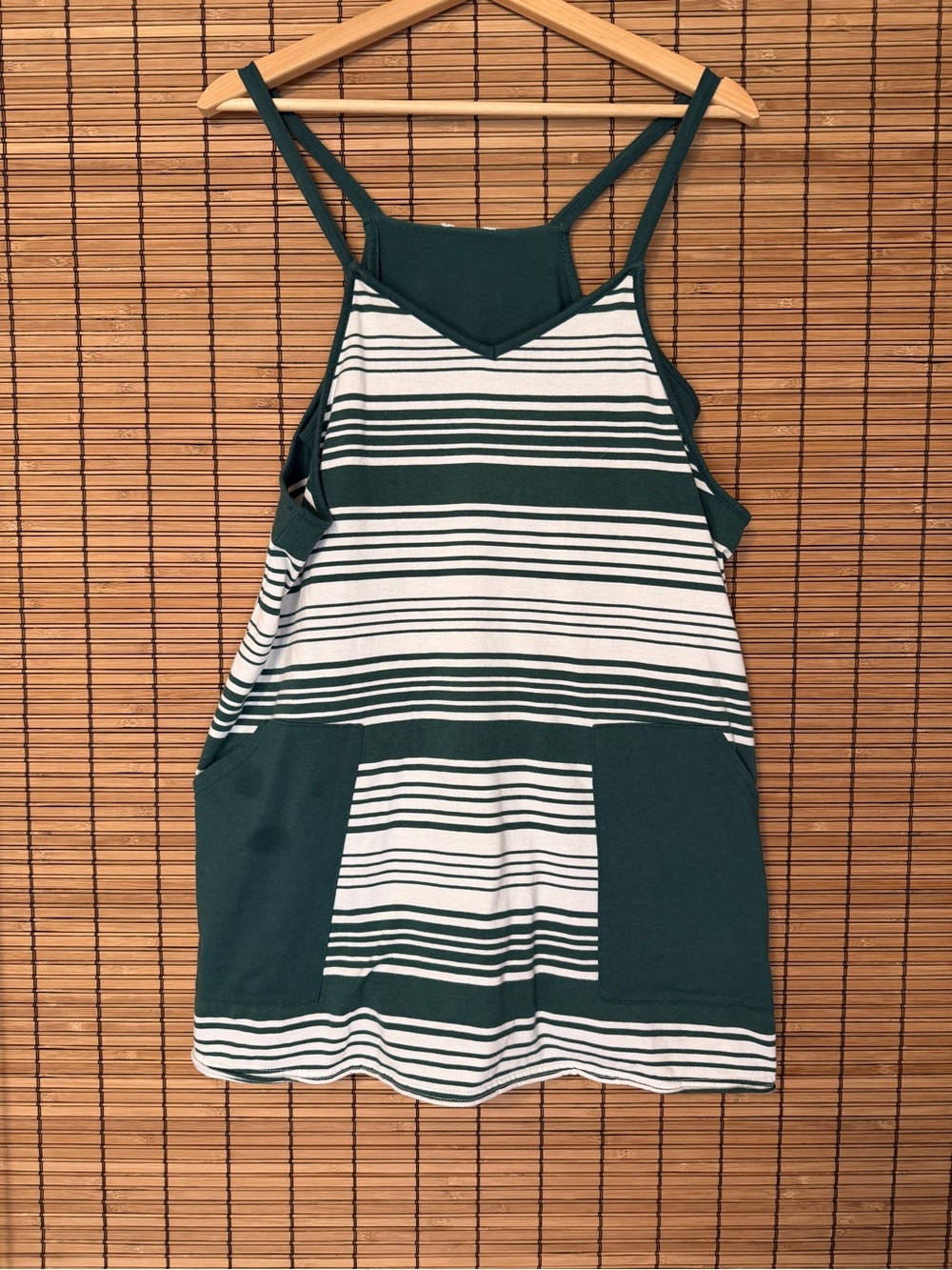 Striped Green & White Sleeveless Dress with Built in Bodysuit